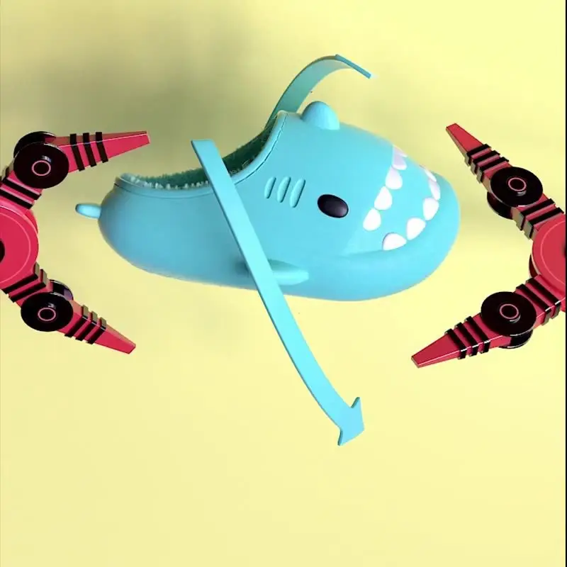 Couple Cartoon Shark Cotton Slippers Black - Image 8