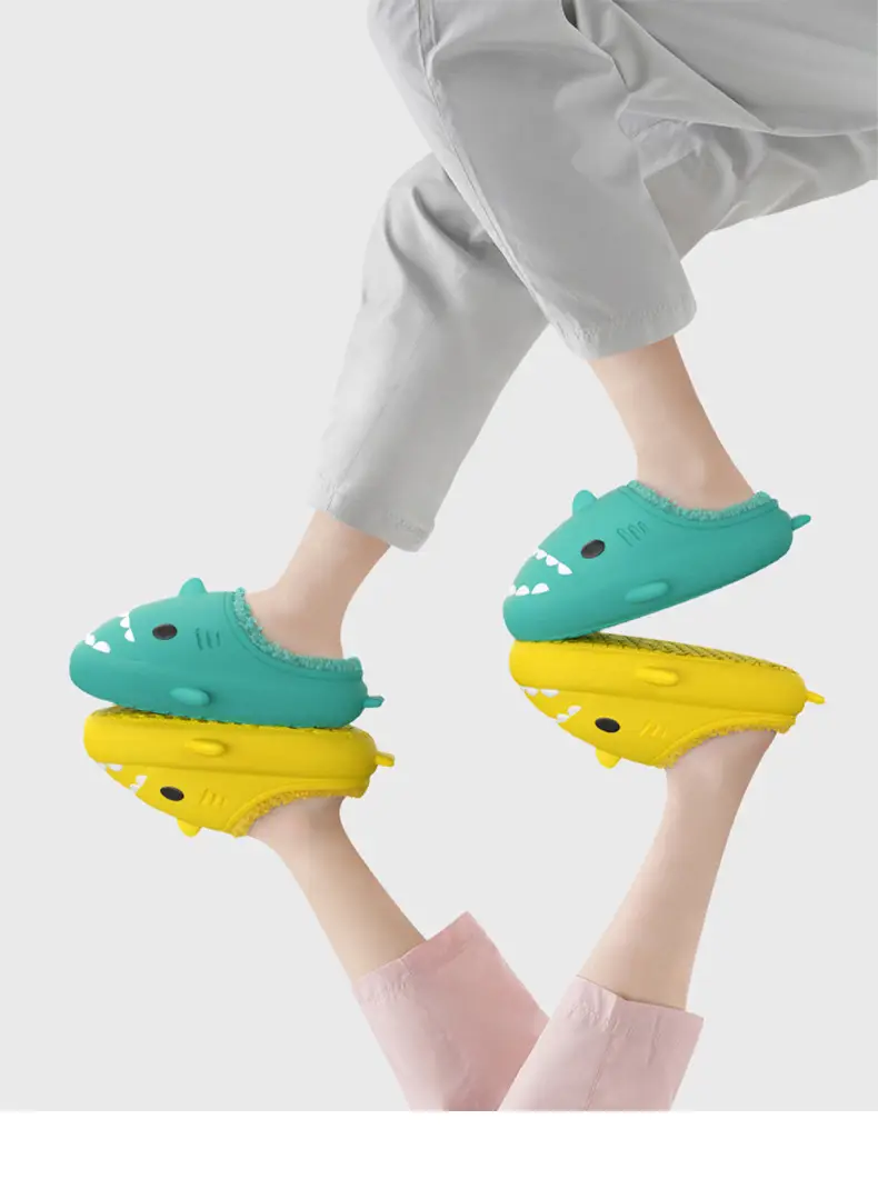 Couple Cartoon Shark Cotton Slippers Black — feature 10