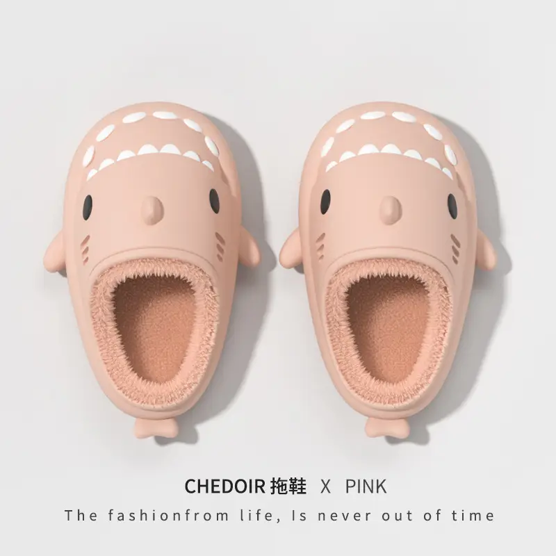 Couple Cartoon Shark Cotton Slippers Black - Image 2