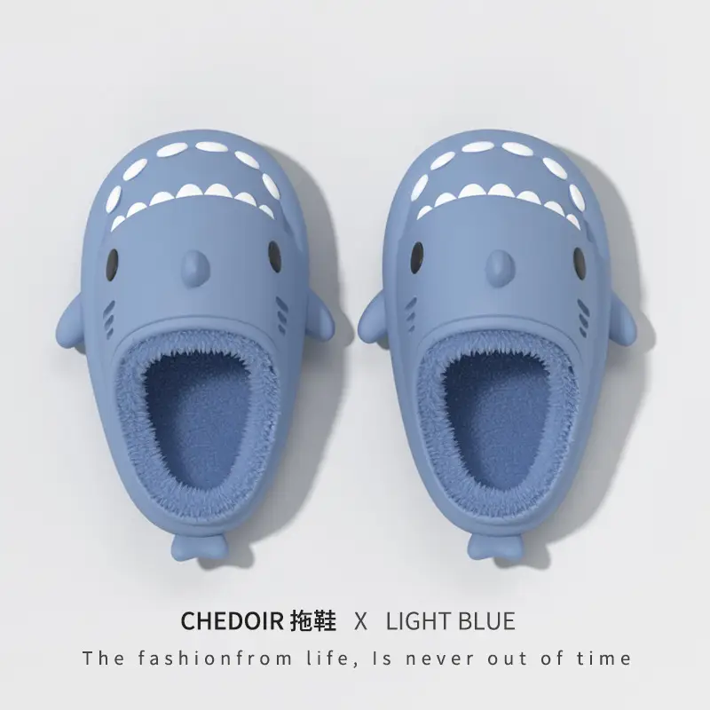 Couple Cartoon Shark Cotton Slippers Black - Image 3