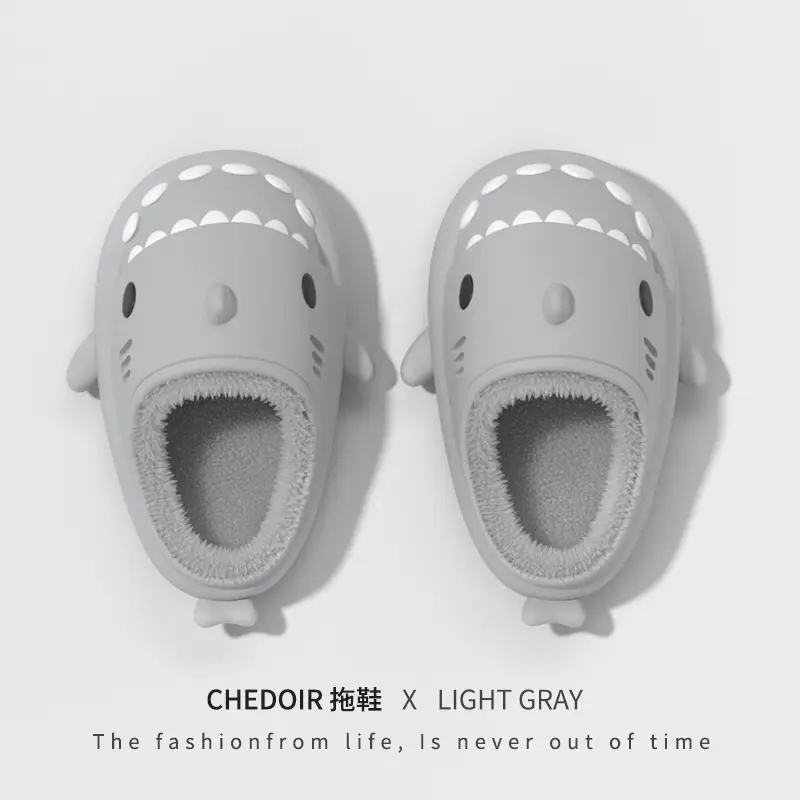 Couple Cartoon Shark Cotton Slippers Black - Image 4