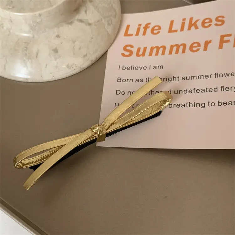 Gold Leather Bow Hairpin for Women — feature 16
