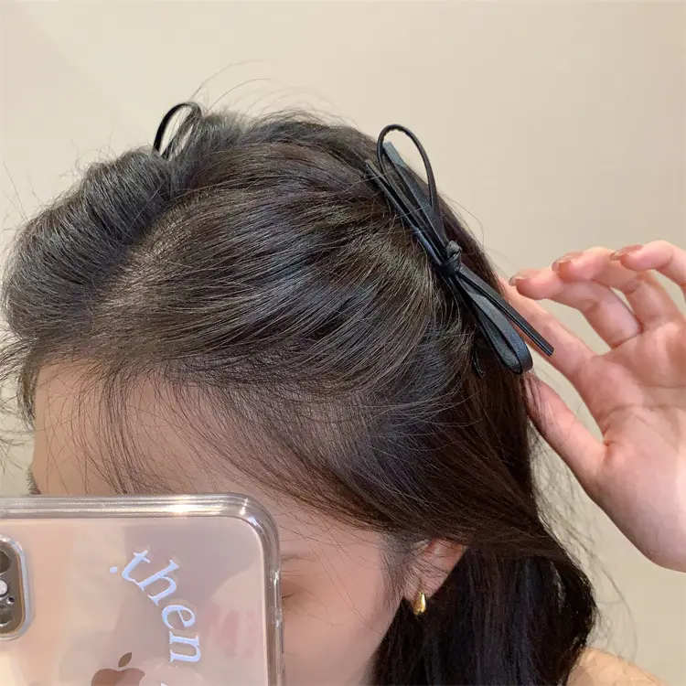 Gold Leather Bow Hairpin for Women — feature 8
