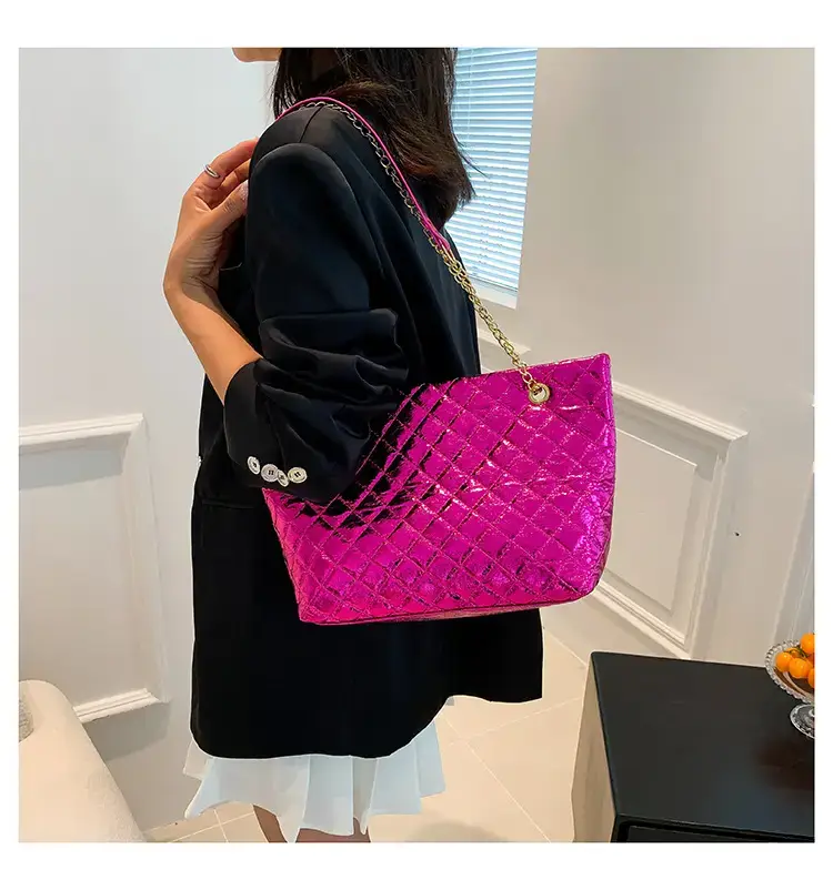 Glossy Rhombus Embroidery Tote Bag Pink 2023 — feature 18