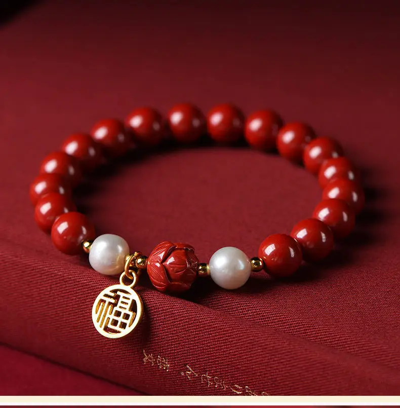 2024 Lotus Cinnabar Pearl Bracelet for Men Women — feature 9