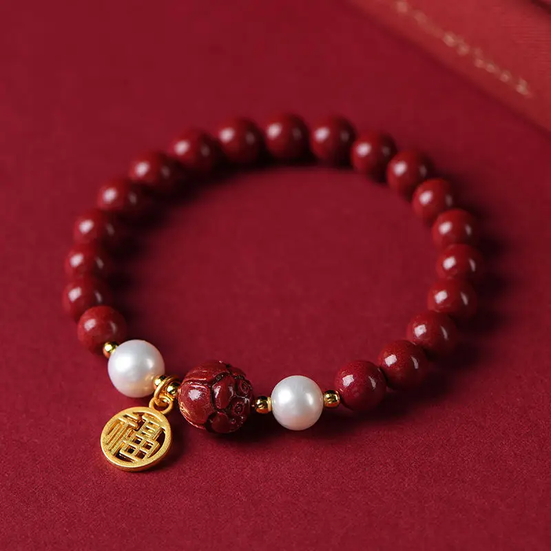 2024 Lotus Cinnabar Pearl Bracelet for Men Women