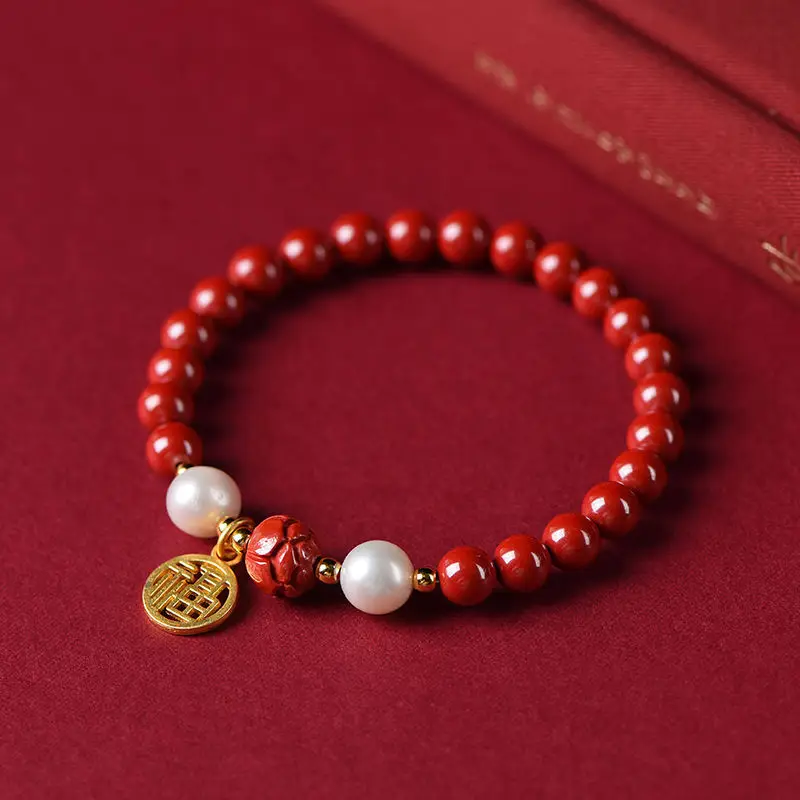 2024 Lotus Cinnabar Pearl Bracelet for Men Women