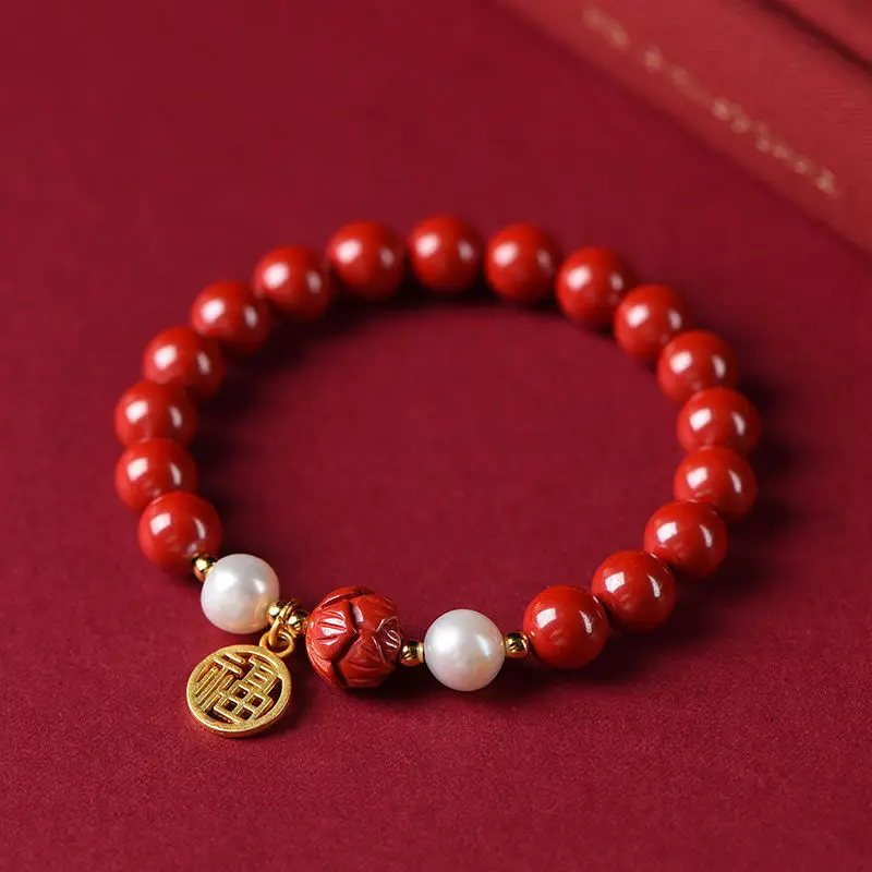 2024 Lotus Cinnabar Pearl Bracelet for Men Women