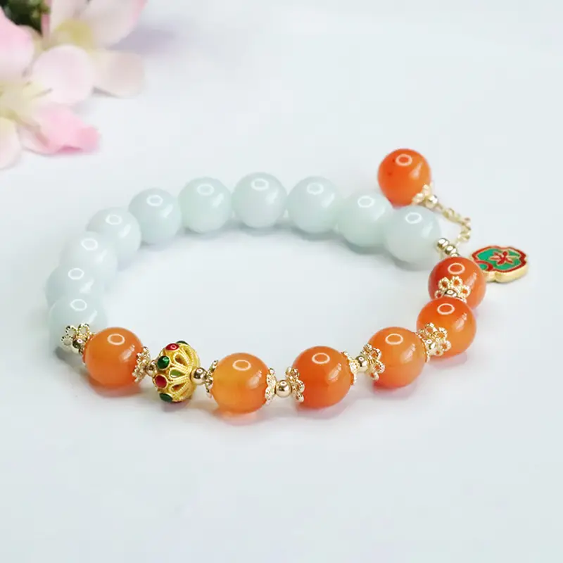 Guan Yu Natural Jade Bracelet Orange Light Green Ethnic Style - Image 3