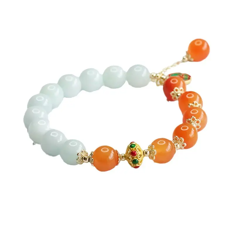 Guan Yu Natural Jade Bracelet Orange Light Green Ethnic Style - Image 6