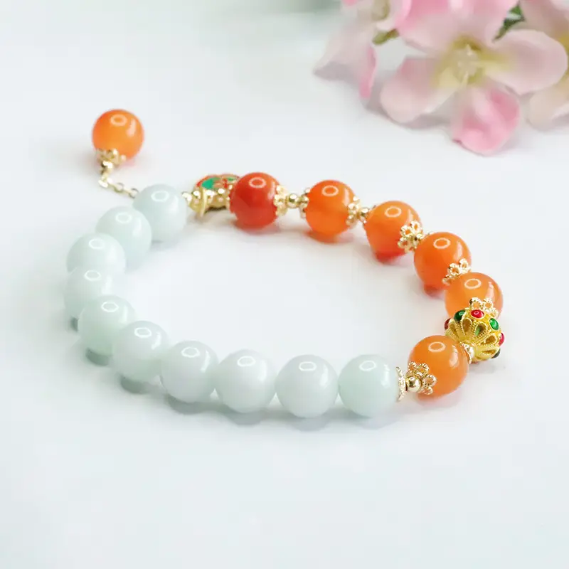 Guan Yu Natural Jade Bracelet Orange Light Green Ethnic Style — feature 5