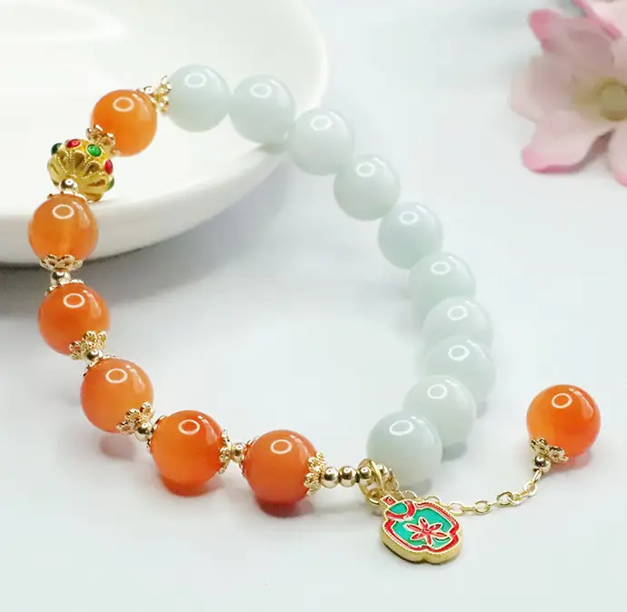 Guan Yu Natural Jade Bracelet Orange Light Green Ethnic Style — feature 9