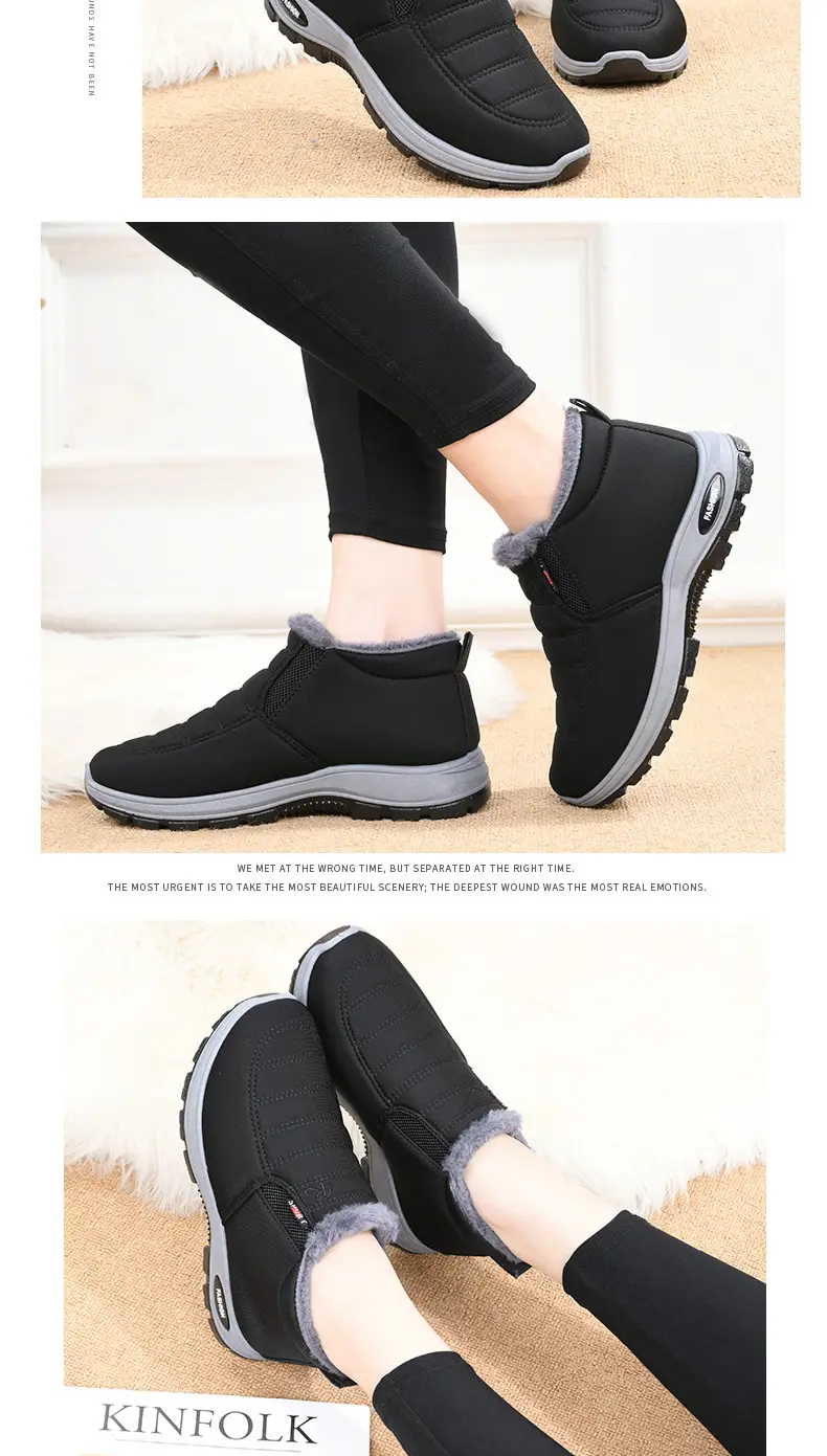 Men Women Fleece Lined Cross-border Snow Boots Black β feature 15