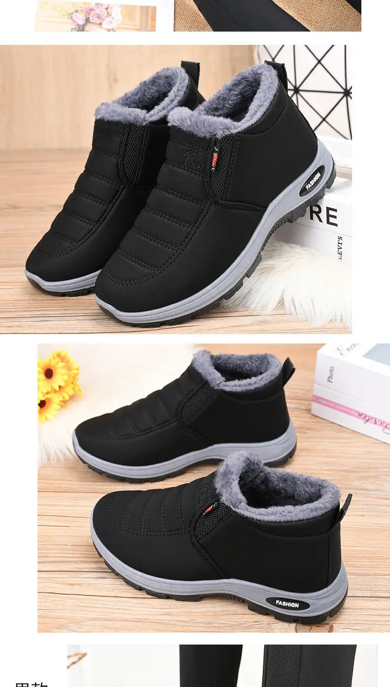 Men Women Fleece Lined Cross-border Snow Boots Black β feature 16