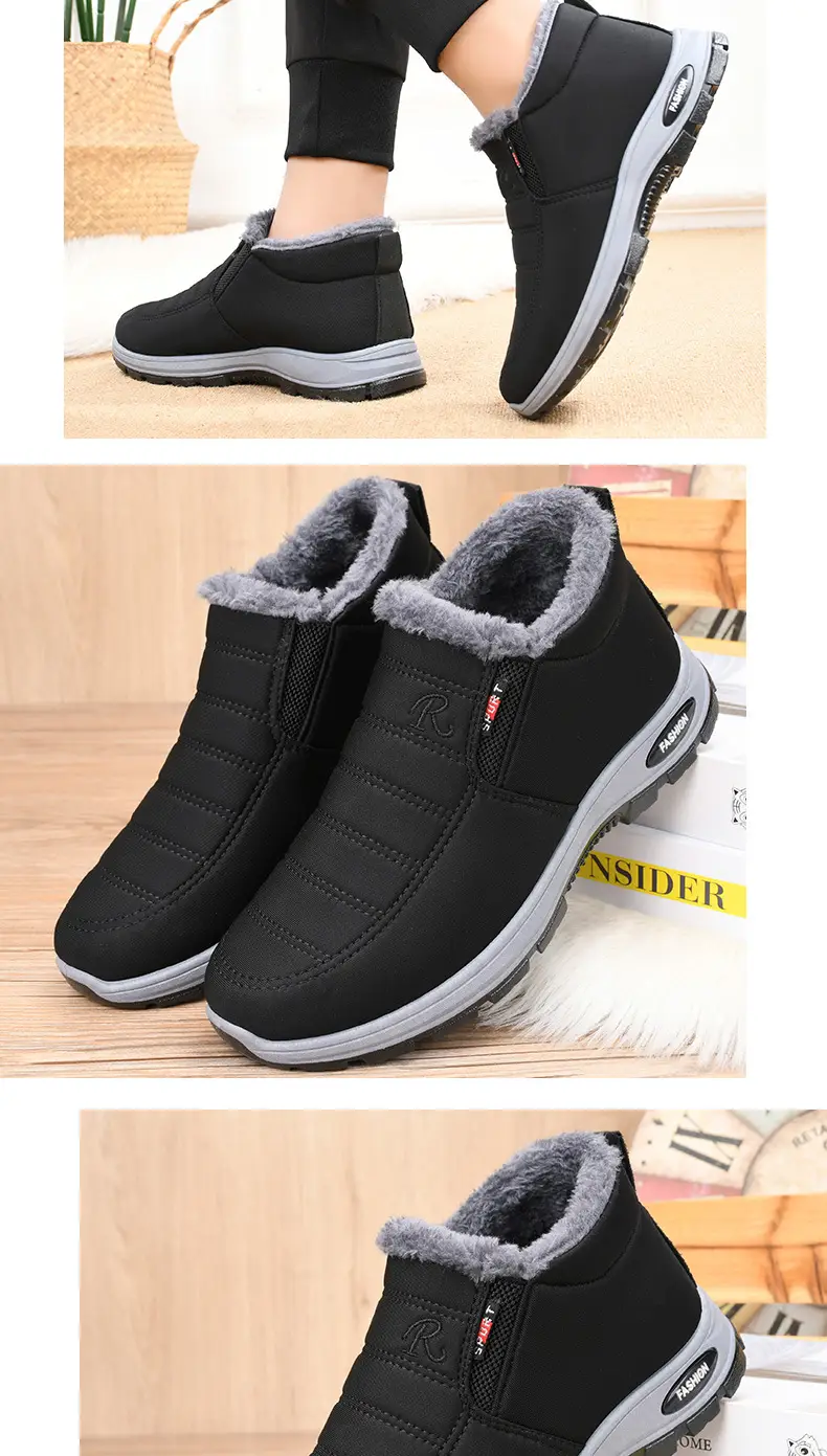 Men Women Fleece Lined Cross-border Snow Boots Black β feature 18