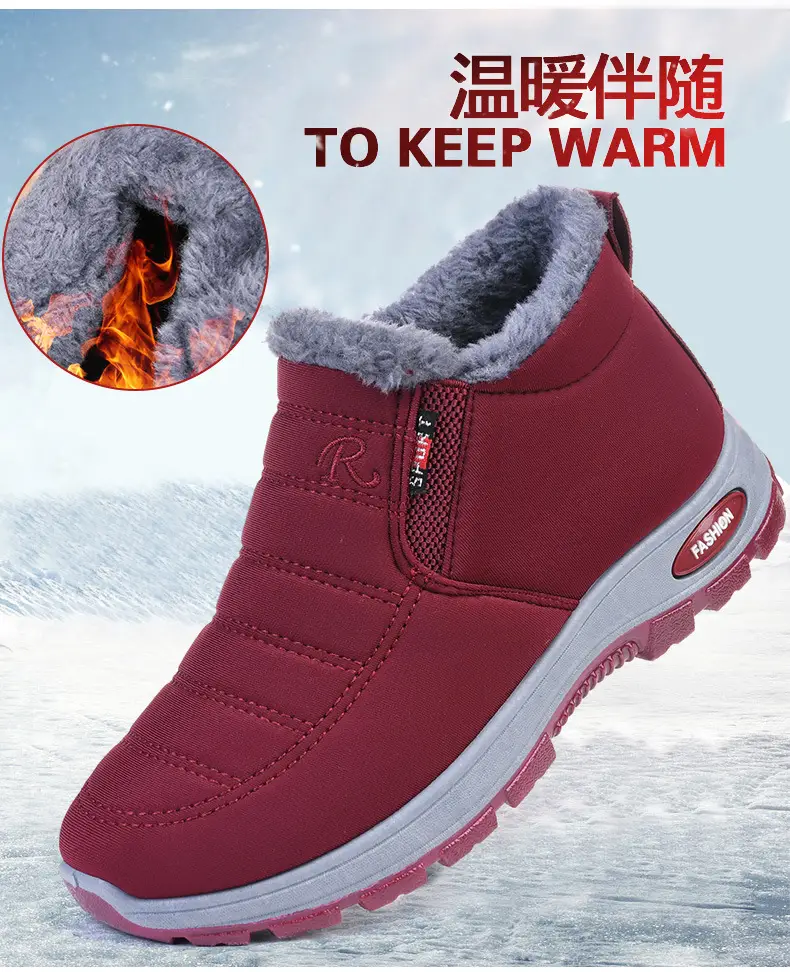 Men Women Fleece Lined Cross-border Snow Boots Black β feature 3