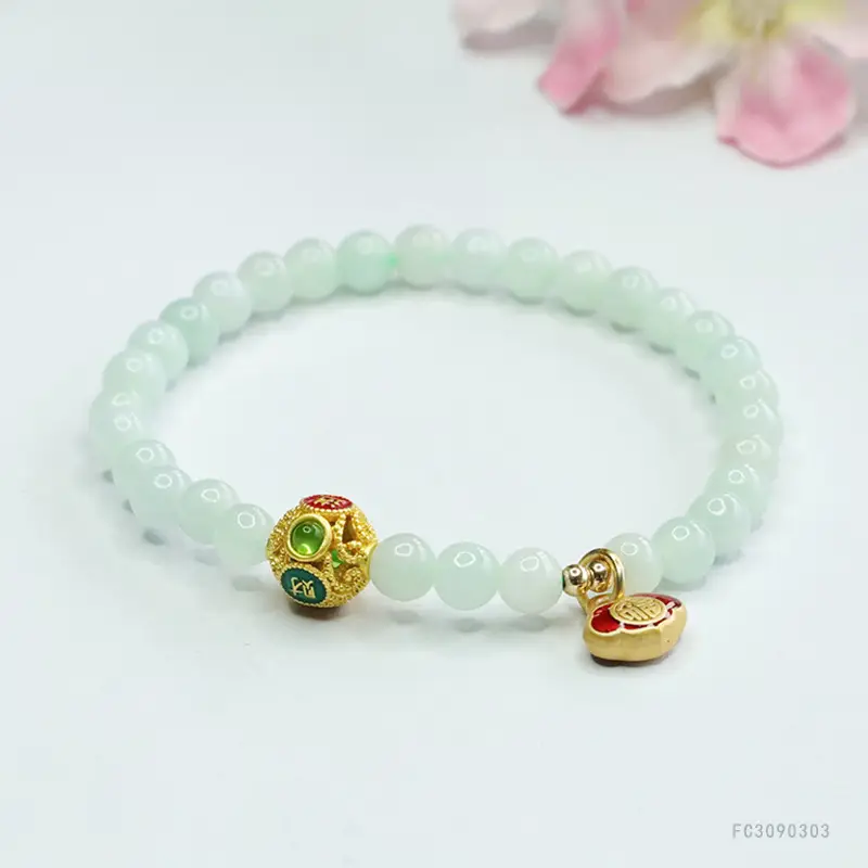 Jadeite Bracelet with Gold Plated Ends - Image 3