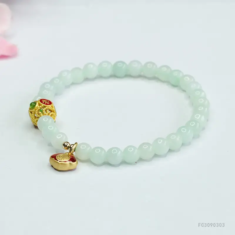 Jadeite Bracelet with Gold Plated Ends - Image 4