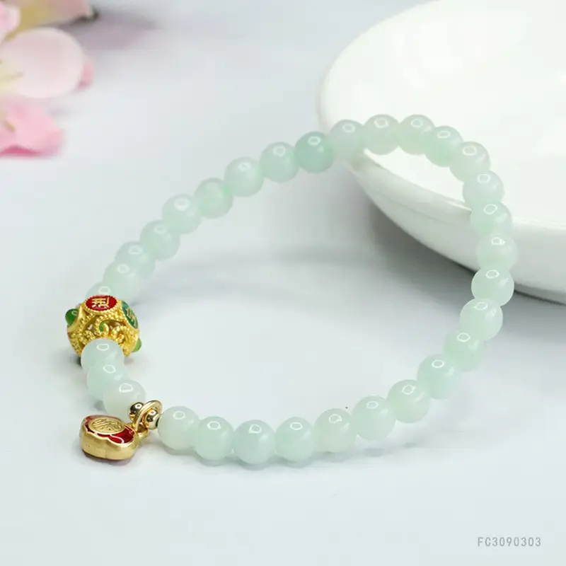 Jadeite Bracelet with Gold Plated Ends - Image 5