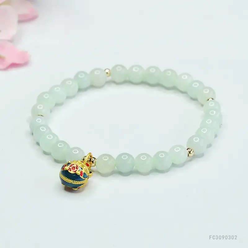 Guan Yu Jadeite Bracelet with Gold Beast Beads - Image 3