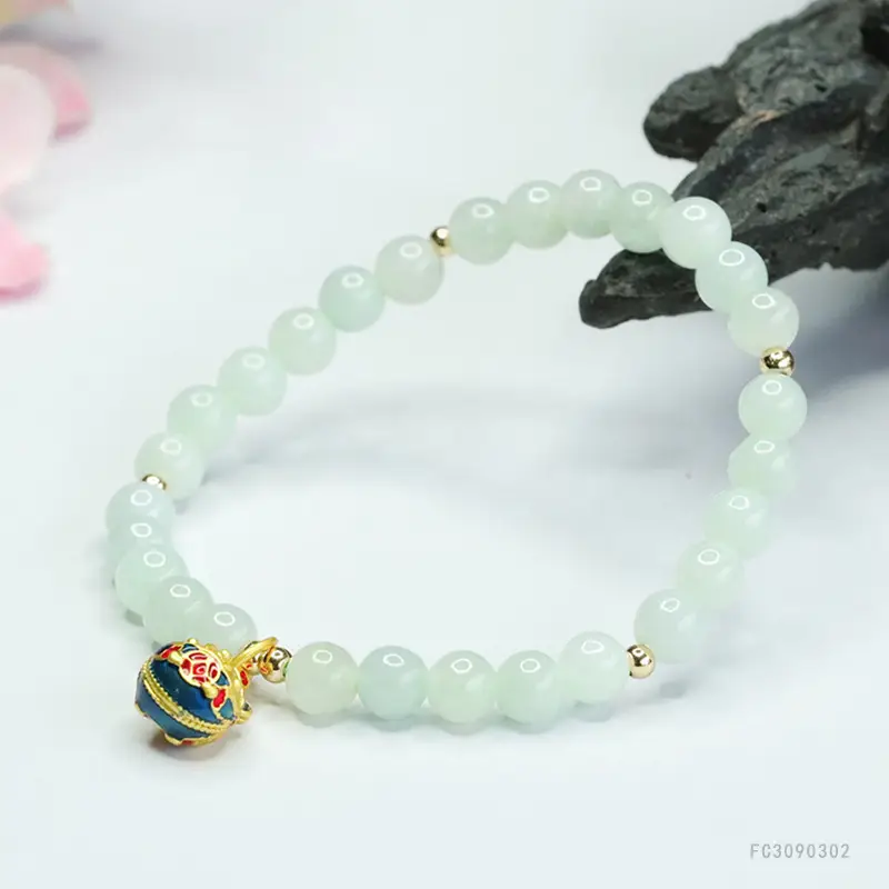 Guan Yu Jadeite Bracelet with Gold Beast Beads - Image 5