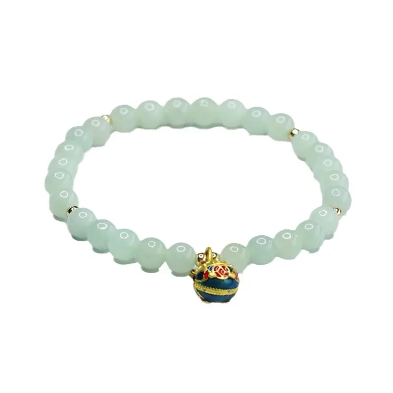 Guan Yu Jadeite Bracelet with Gold Beast Beads - Image 6
