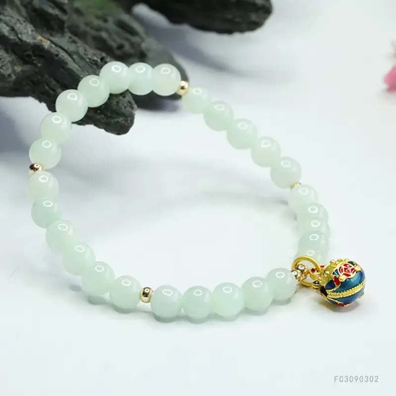 Guan Yu Jadeite Bracelet with Gold Beast Beads — feature 11