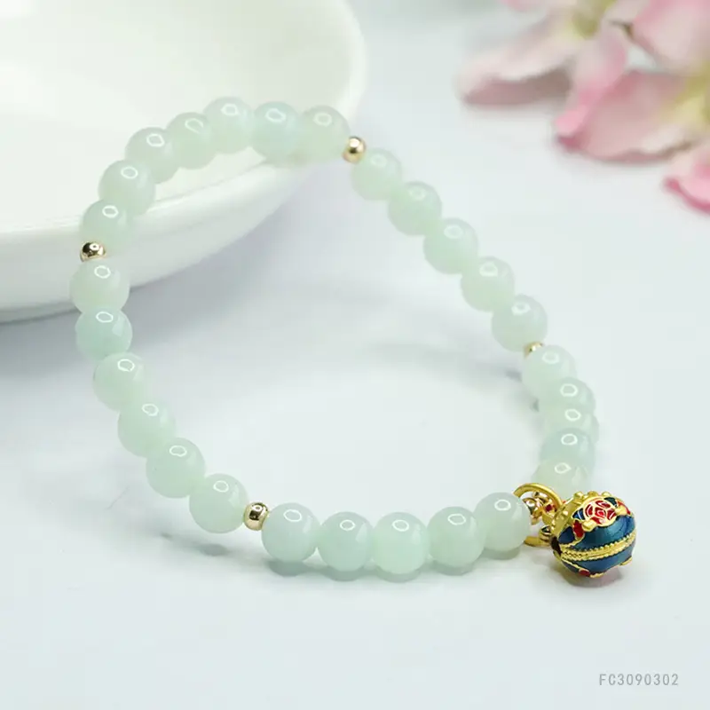 Guan Yu Jadeite Bracelet with Gold Beast Beads — feature 8