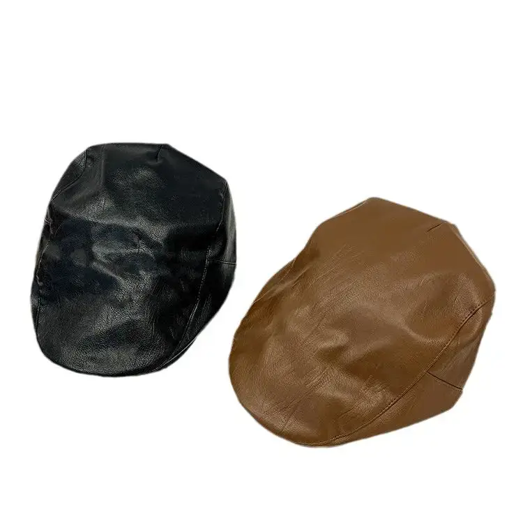 Pu Leather Black Peaked Cap for Women Summer Retro British Style - Image 8