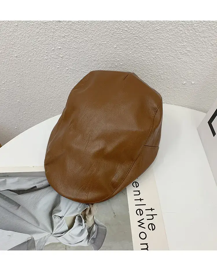 Pu Leather Black Peaked Cap for Women Summer Retro British Style — feature 13