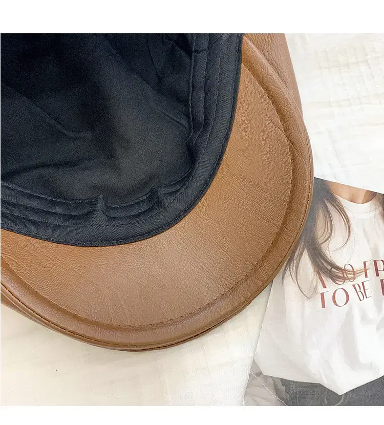 Pu Leather Black Peaked Cap for Women Summer Retro British Style — feature 14