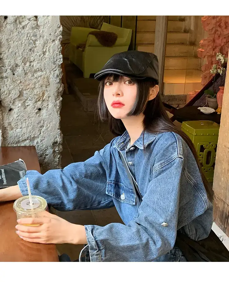 Pu Leather Black Peaked Cap for Women Summer Retro British Style — feature 9
