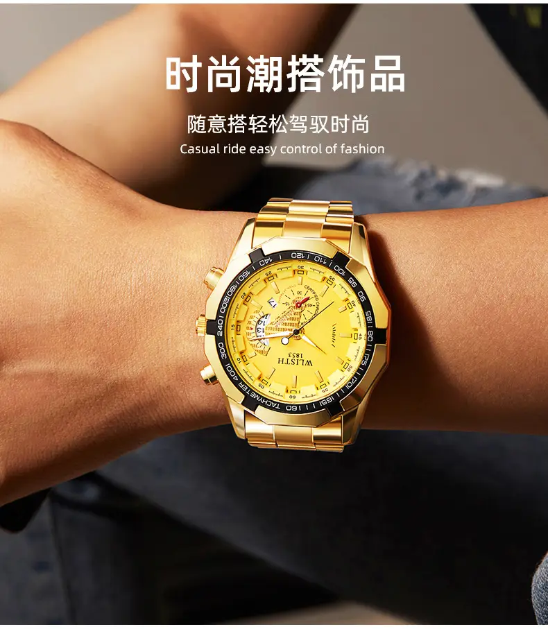 Men's Stainless Steel Chronograph Watch with Calendar & Luminous Dial — feature 14