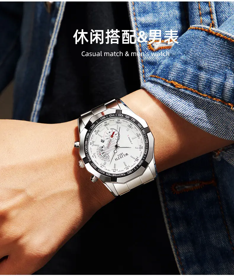 Men's Stainless Steel Chronograph Watch with Calendar & Luminous Dial — feature 15