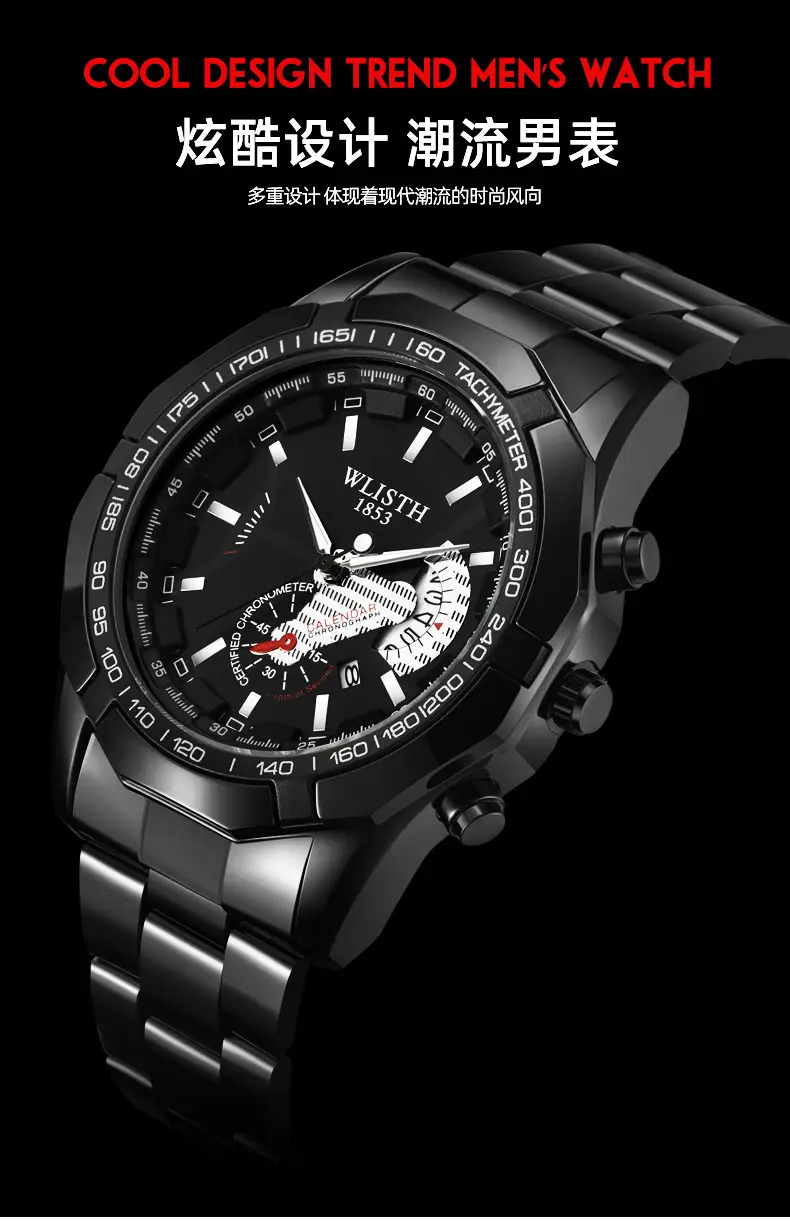 Men's Stainless Steel Chronograph Watch with Calendar & Luminous Dial — feature 2