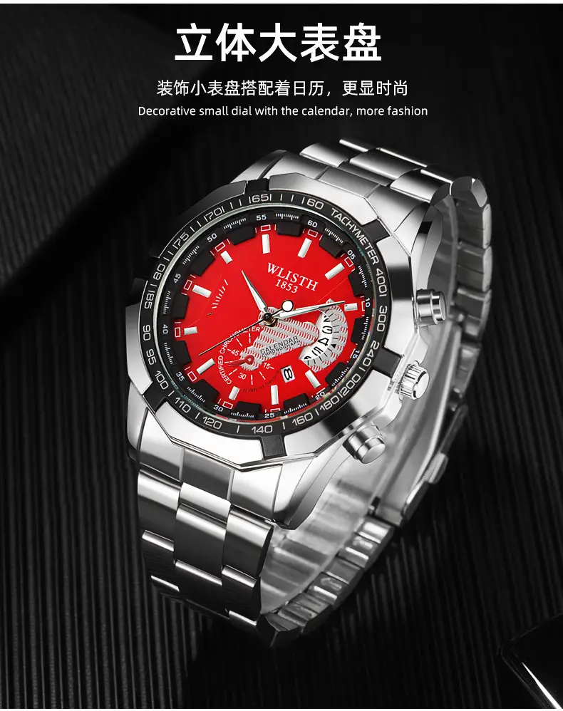 Men's Stainless Steel Chronograph Watch with Calendar & Luminous Dial — feature 5
