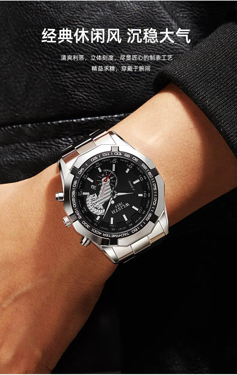 Men's Stainless Steel Chronograph Watch with Calendar & Luminous Dial — feature 6