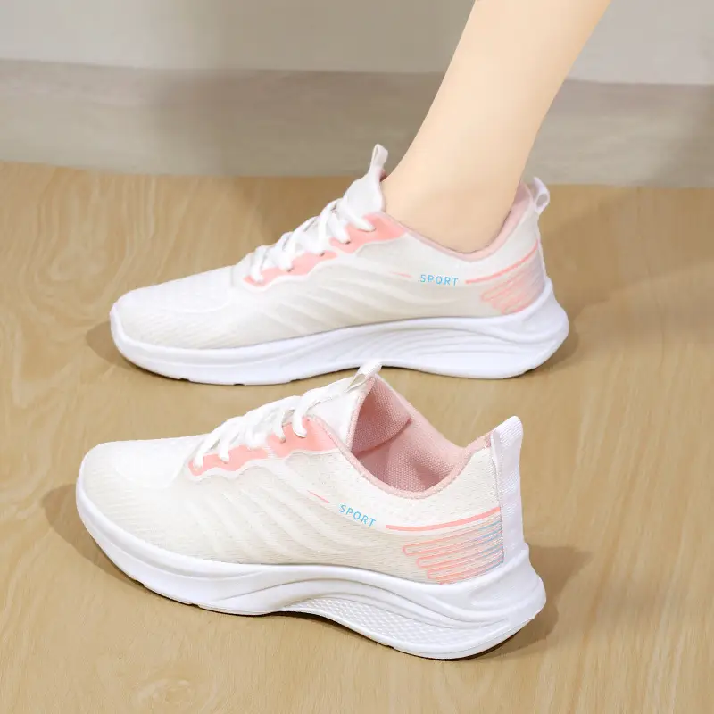 Women's 2025 Breathable Mesh Running Shoes White Pink - Image 7