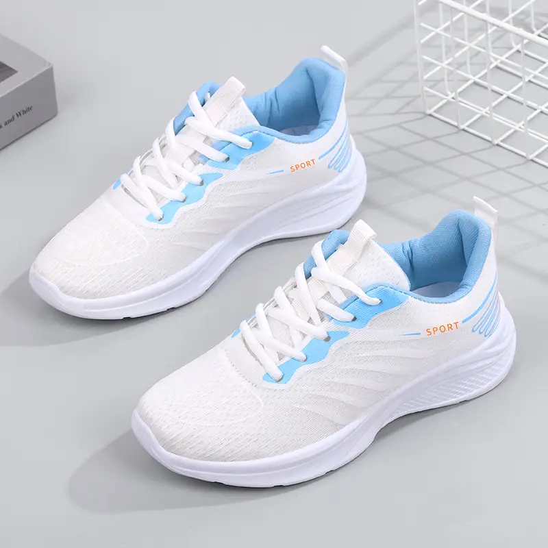Women's 2025 Breathable Mesh Running Shoes White Pink - Image 2