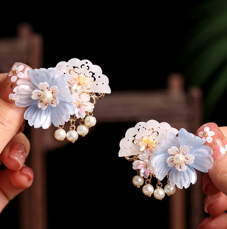 Pink Peony Flower Hairpin with Pearl Tassel for Girls — feature 1