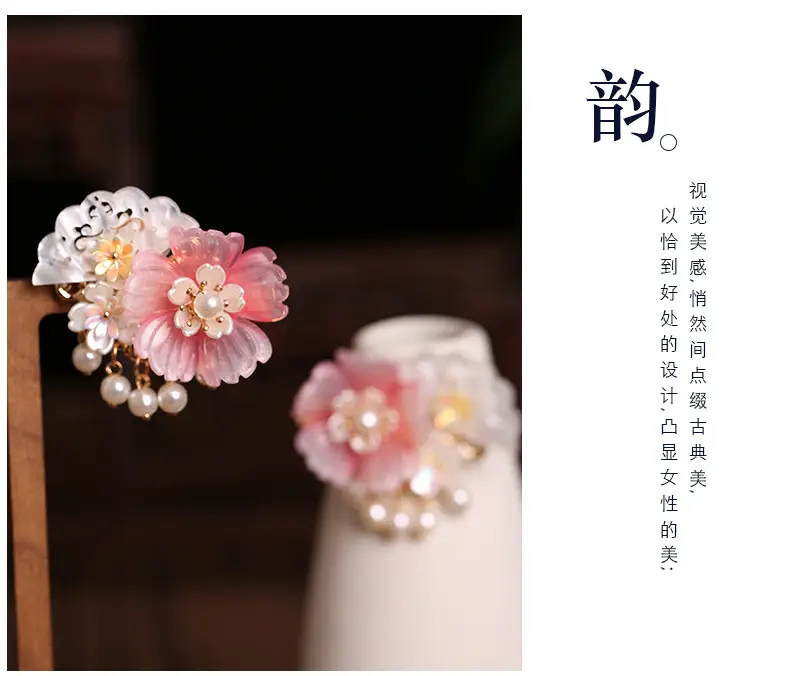 Pink Peony Flower Hairpin with Pearl Tassel for Girls — feature 8