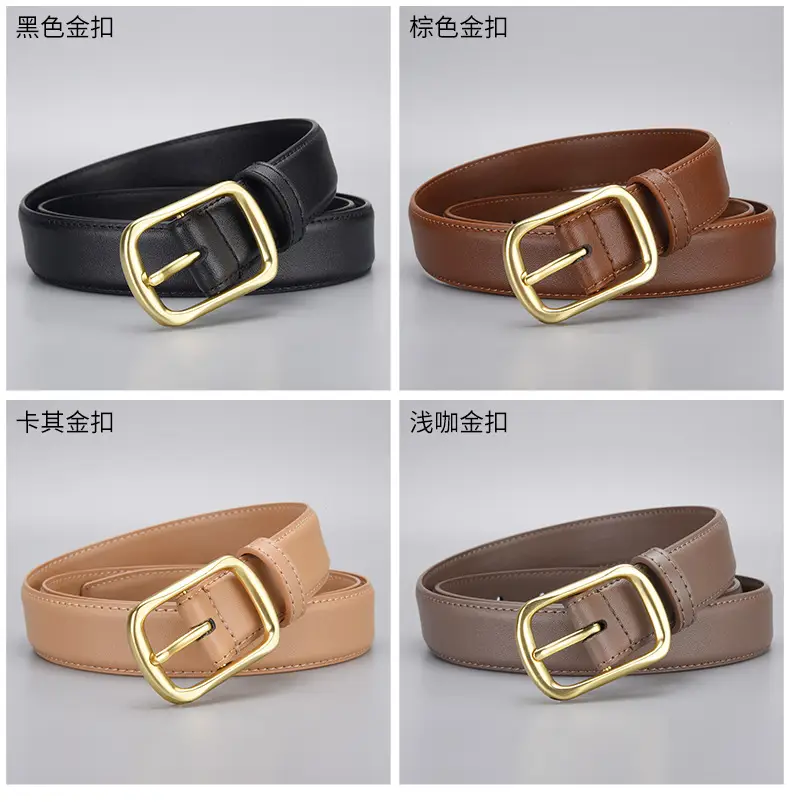 Women's Gold Buckle Leather Belt for Jeans — feature 12
