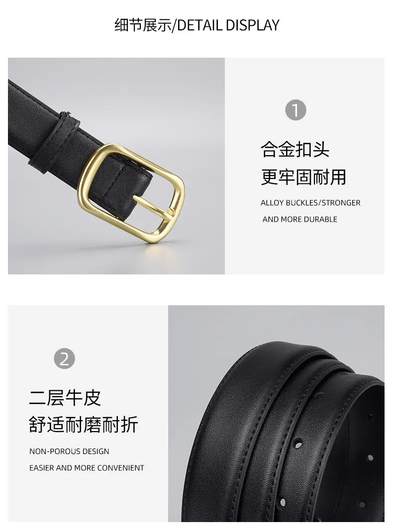 Women's Gold Buckle Leather Belt for Jeans — feature 13