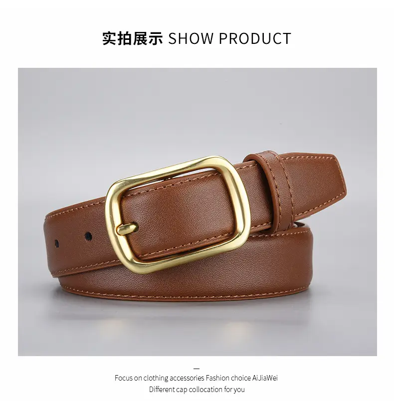 Women's Gold Buckle Leather Belt for Jeans — feature 19