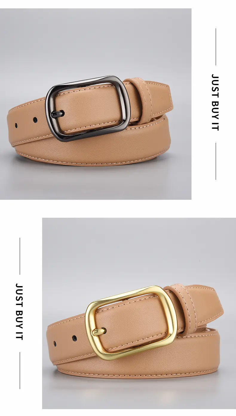 Women's Gold Buckle Leather Belt for Jeans — feature 21