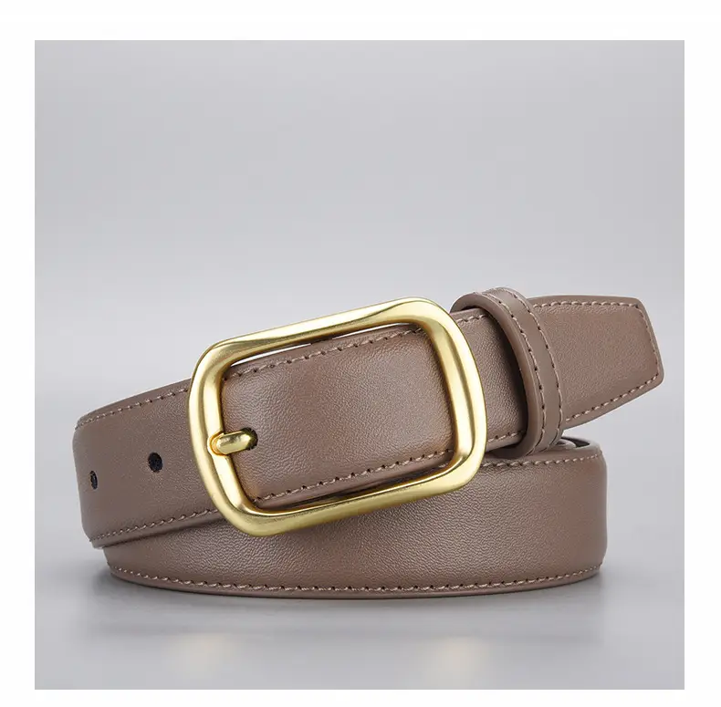 Women's Gold Buckle Leather Belt for Jeans — feature 24