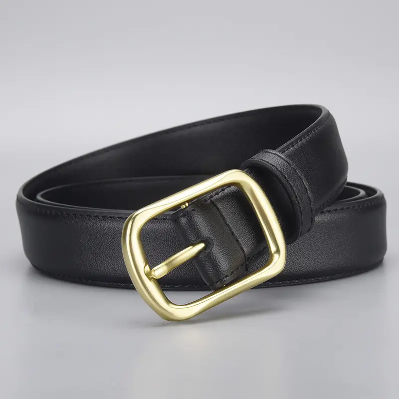 Women's Gold Buckle Leather Belt for Jeans - Image 1