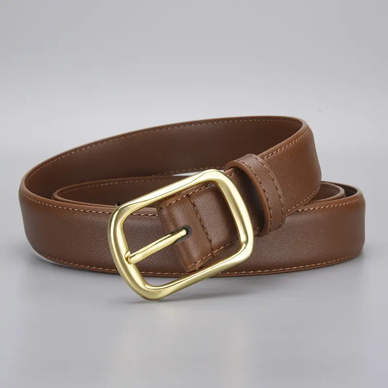 Women's Gold Buckle Leather Belt for Jeans - Image 2