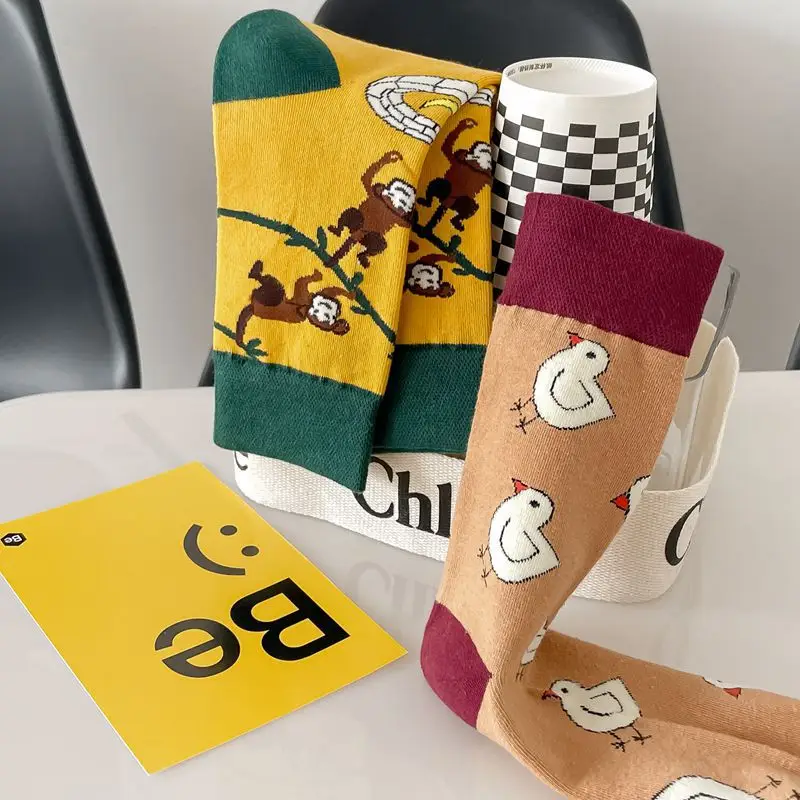 happy trendy men's and women's couple's fashionable socks men's long cotton socks animal color fruit jacquard socks socks socks