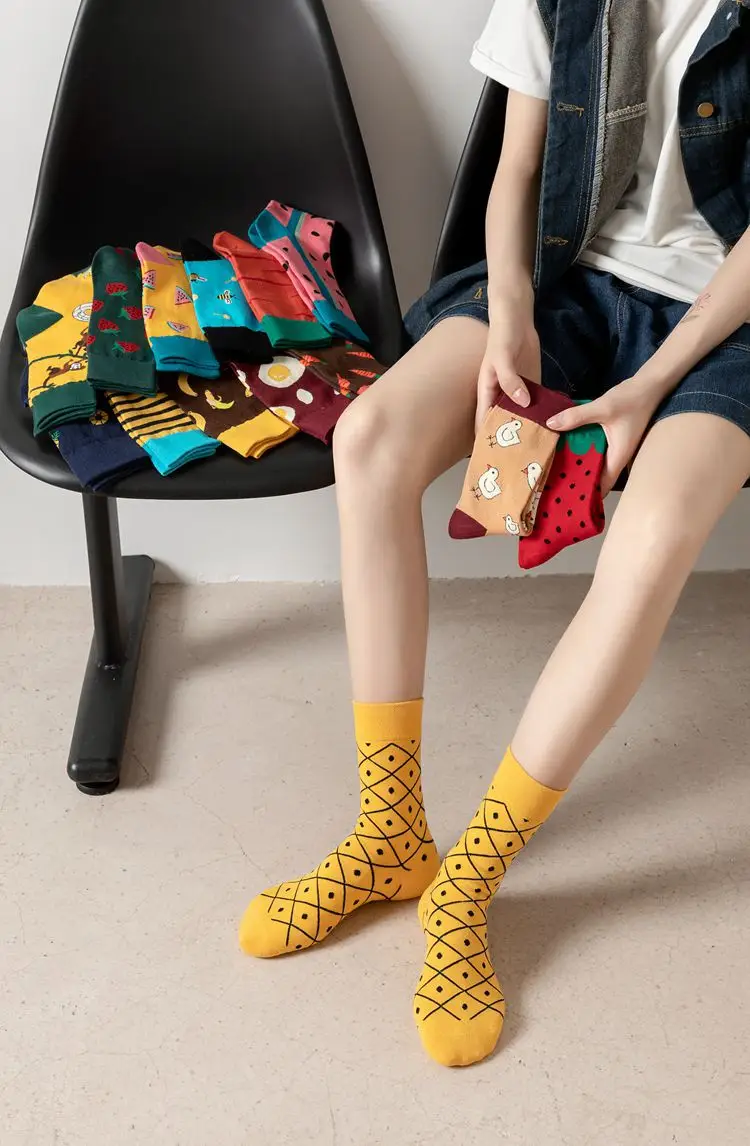 happy trendy men's and women's couple's fashionable socks men's long cotton socks animal color fruit jacquard socks socks socks — feature 1